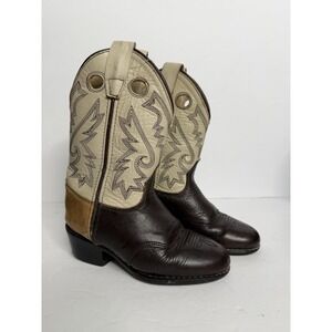 A Jama Toddler Cowboy Boots Brown Tan Leather Western Pull-On Size 9 Model 2111